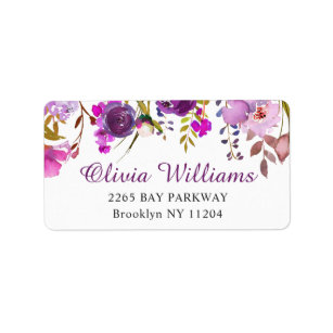 Purple Violet Floral Watercolor Return Address Label