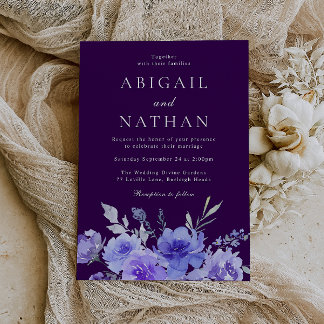 Purple & Violet Floral Watercolor Wedding Invitation
