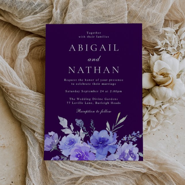 Purple & Violet Floral Watercolor Wedding Invitation (Creator Uploaded)