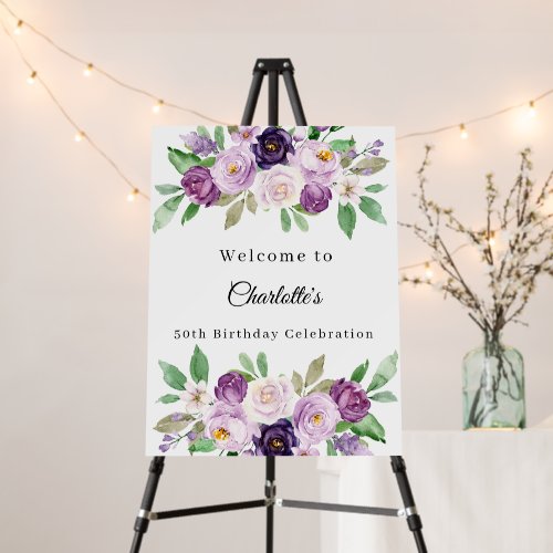 Purple violet florals birthday welcome foam board