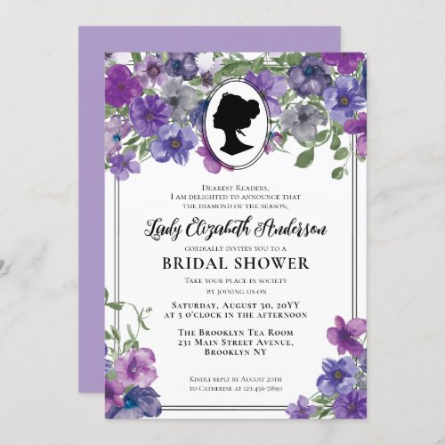 Purple Violet Florals Regency Era Bridal Shower Invitation