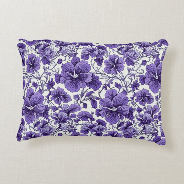 Purple Violet Flowers Botanical Floral Pattern Accent Pillow (Back)