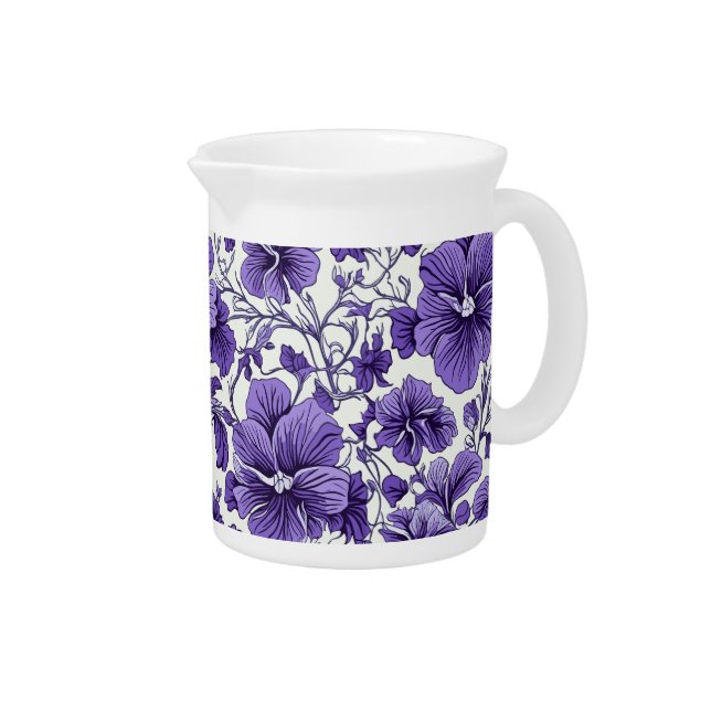 Purple Violet Flowers Botanical Floral Pattern Beverage Pitcher (Right)