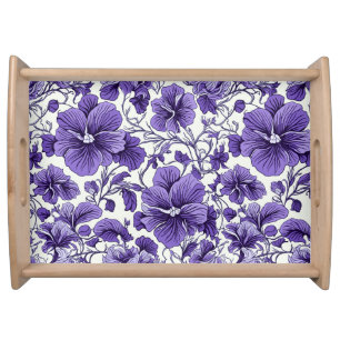 Purple Violet Flowers Botanical Floral Pattern Serving Tray