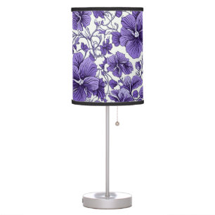 Purple Violet Flowers Botanical Floral Pattern Table Lamp