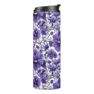 Purple Violet Flowers Botanical Floral Pattern Thermal Tumbler