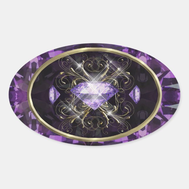 Purple, Violet Gem Oval Sticker (Front)