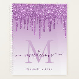 Purple Violet Glitter Drips Girly Monogram 2021 Planner