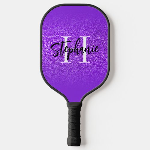 Purple Violet Glitter Ombre Monogram Pickleball Paddle