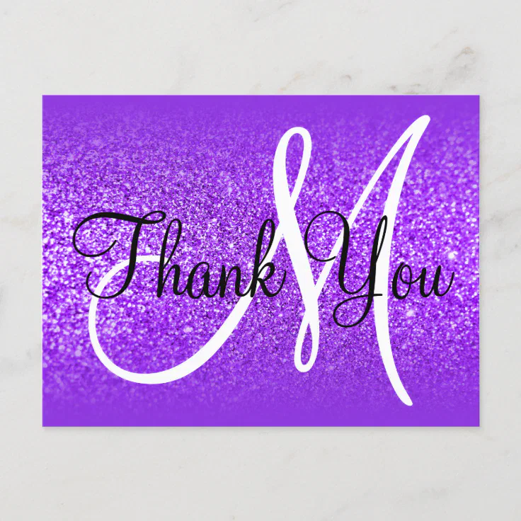 Purple Violet Glitter Ombre Monogram Thank You Postcard Zazzle 8746