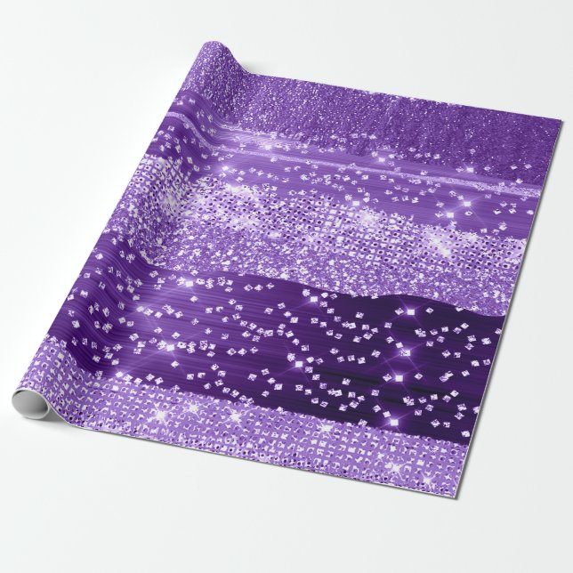 PURPLE VIOLET  GLITTER SWEET 16TH BRIDAL Strokes Wrapping Paper (Unrolled)