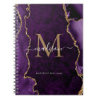 Purple Violet Gold Agate Geode Monogram Script