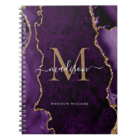 Purple Violet Gold Agate Geode Monogram Script