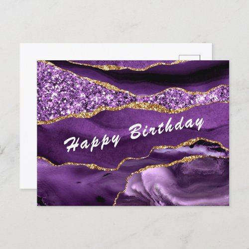 Purple Violet Gold Glitter Birthday Card