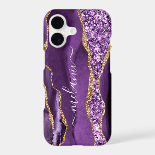 Purple Violet Gold Glitter Custom Name iPhone Case