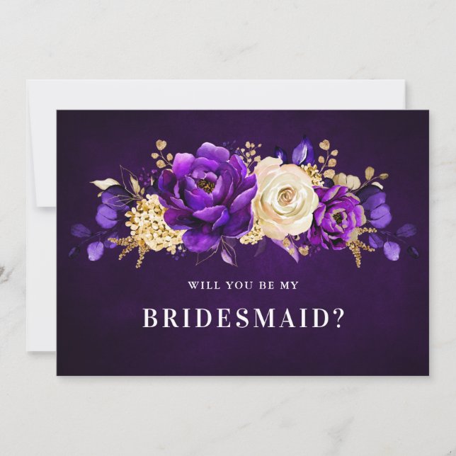 Purple Violet Gold will you be my Bridesmaid Invitation (Front)