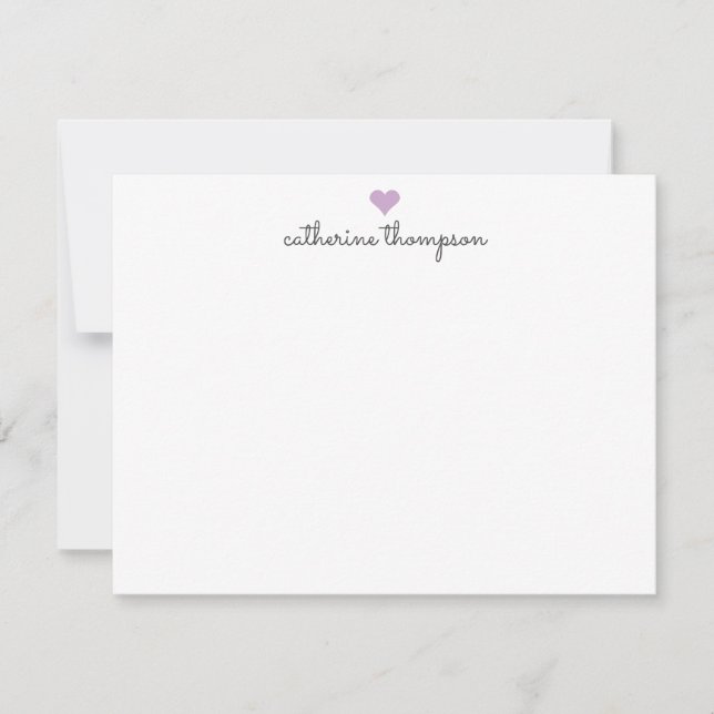 Purple Violet Heart Feminine Script Girly Stripe Note Card (Front)
