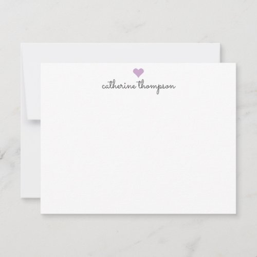 Purple Violet Heart Feminine Script Girly Stripe Note Card