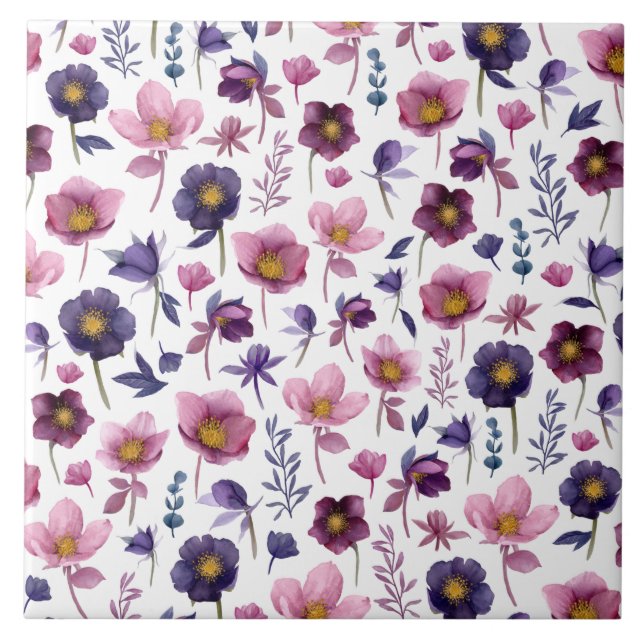 Purple Violet Hellebore Plants and Flowers Ceramic Tile (Front)
