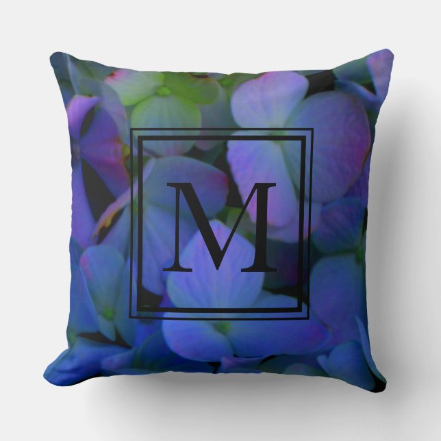Purple violet hydrangeas monogram  throw pillow (Front)