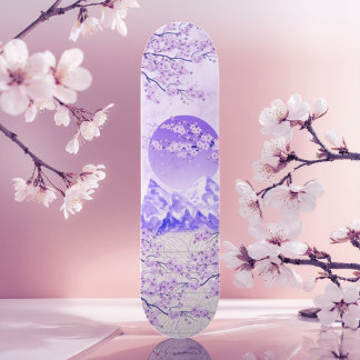 Purple Violet Japanese Asiatic Cherry Blossom Moon Skateboard
