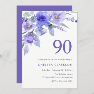 Purple Violet & Lavender 90th Birthday Party Invitation