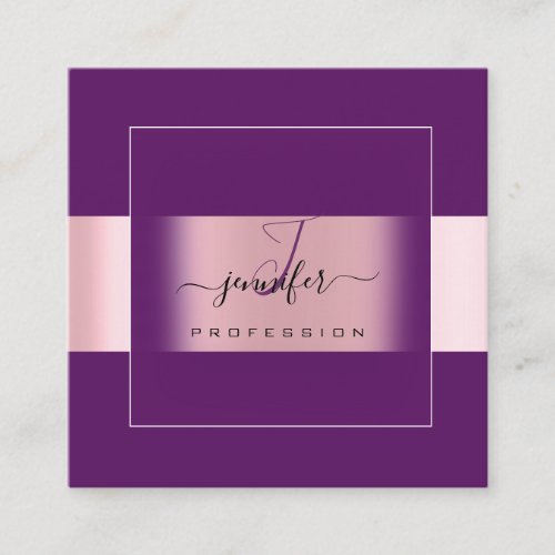 Purple Violet  Makeup Monogram Name Social Rose Square Business Card