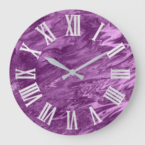 Purple Violet Metallic Gray Silver Roman Numbers Large Clock