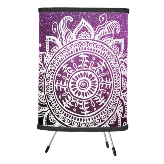 Purple Violet Ombre Glitter Boho Chic Mandala Tripod Lamp