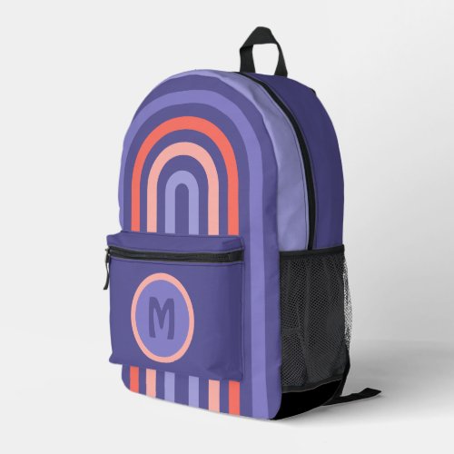 Purple Violet Peach Orange Rounded Lines Pattern Printed Backpack