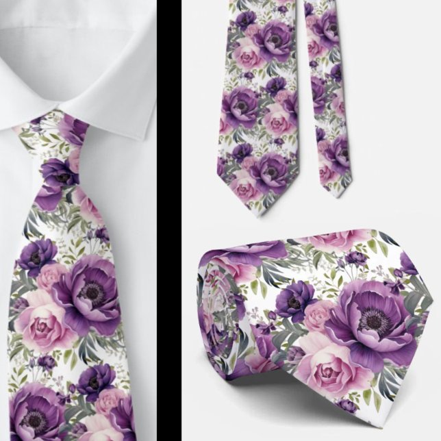 Purple Violet Peonies Poenies Floral Neck Tie (Creator Uploaded)