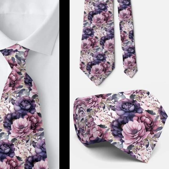 Purple Violet Peonies Poenies Floral Neck Tie (Creator Uploaded)