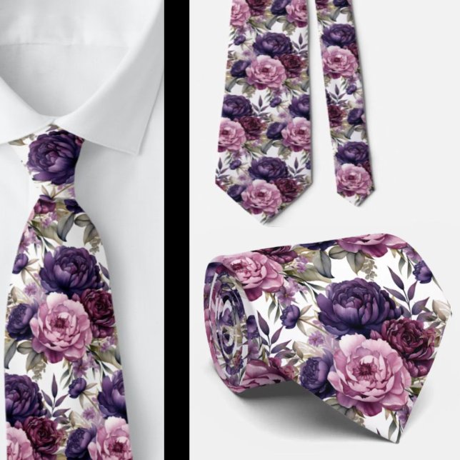 Purple Violet Peonies Poenies Floral Neck Tie (Creator Uploaded)