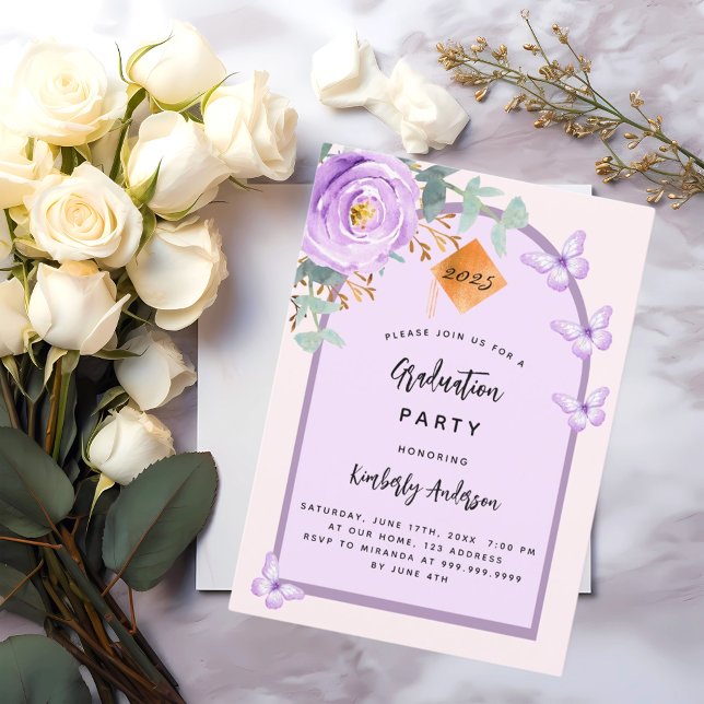 Purple violet pink floral arch Graduation Party Invitation (Creator Uploaded)