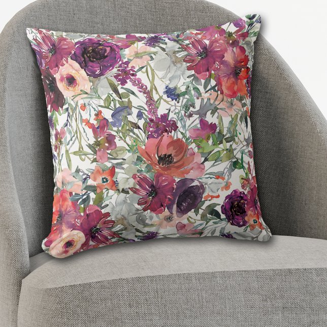 Purple Violet Pink Floral Medley Pattern Throw Pillow (Creator Uploaded)