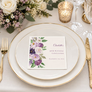 Purple violet pink florals birthday napkins