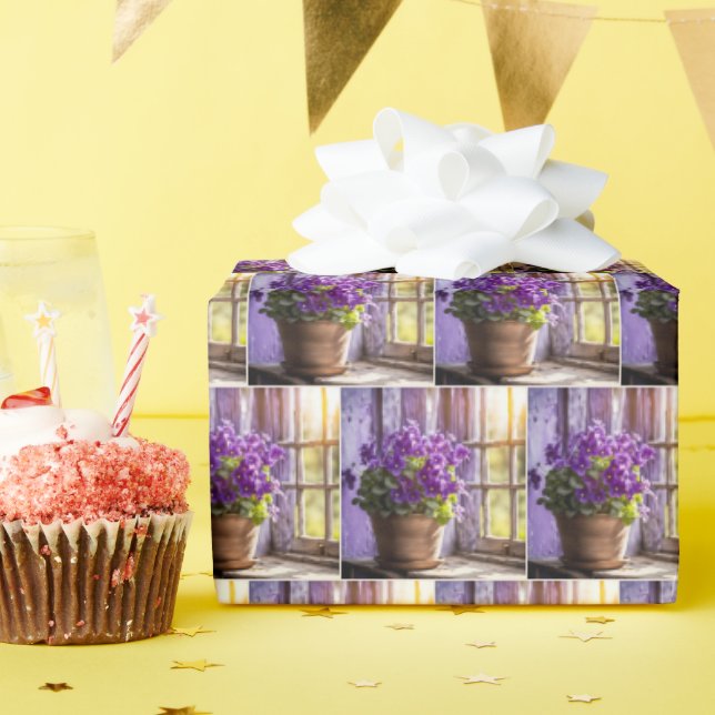 Purple Violet Plant in Window Wrapping Paper (Birthday Party)