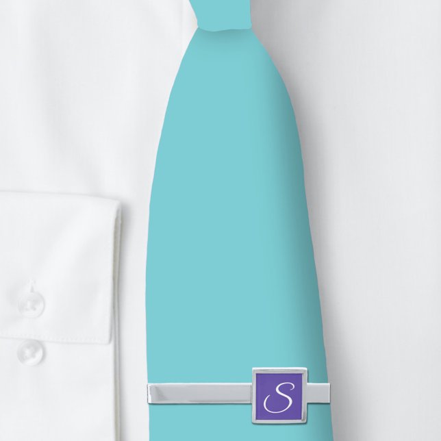 Purple, Violet, Plum Custom Monogram Silver Finish Tie Bar (Creator Uploaded)