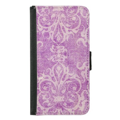 purple,violet,rustic,damask,worn,vintage,floral,an samsung galaxy s5 wallet case