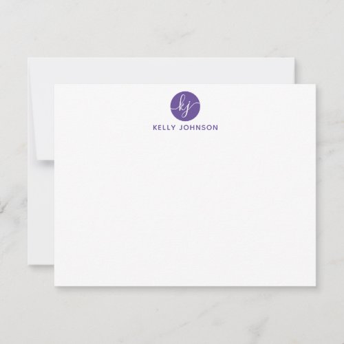 Purple Violet Script Monogram Circle Elegant Girly Note Card