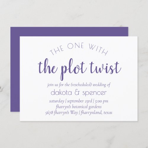 Purple Violet Script  One with Wedding Plot Twist Invitation