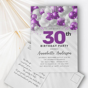 Purple Violet Silver Balloon Any Age Birthday  Postcard