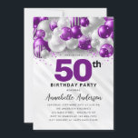 Purple Violet Silver Balloon Glitter 50th Birthday Invitation<br><div class="desc">Modern Glam Purple Violet Silver Balloon Glitter Sparkle Any Age Birthday Invitation</div>