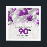 Purple Violet Silver Balloon Glitter 90th Birthday Napkins<br><div class="desc">Modern Glam Purple Violet Silver Balloon Glitter Sparkle Any Age Birthday Party Napkins</div>