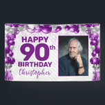Purple Violet Silver Balloon Photo 90th Birthday Banner<br><div class="desc">Modern Purple Violet Silver Gray Glitter Sparkle Balloon Confetti Happy Birthday Photo Any Age Party Banner</div>
