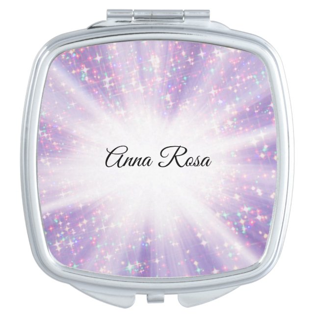 *~* Purple Violet Sparkle Glitter Rays Custom Compact Mirror (Front)
