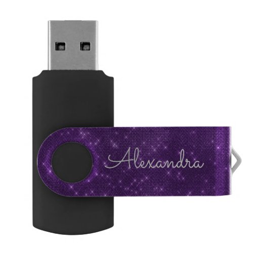 Purple Violet Sparkle Monogram USB Thumb Drive