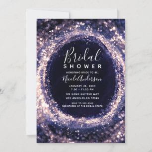Purple Violet Sparkling Lights Glam Bridal Shower Invitation