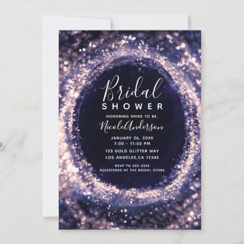 Purple Violet Sparkling Lights Glam Bridal Shower Invitation