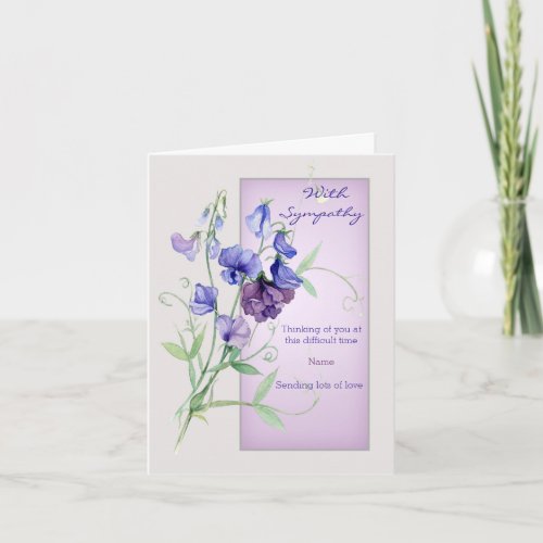 Purple violet sweet pea flowers Sympathy Card